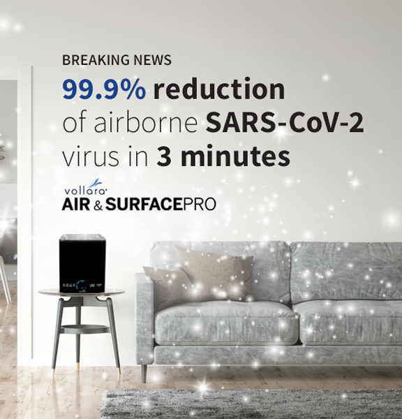 Vollara ActivePure manufacturer flyer reporting laboratory reduction of airborne SARS-CoV-2